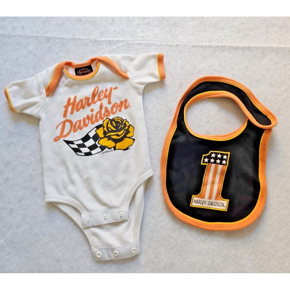 Harley Davidson Motorcycle Baby Girl Racing Rose Bodysuit 0-3 months & Bib